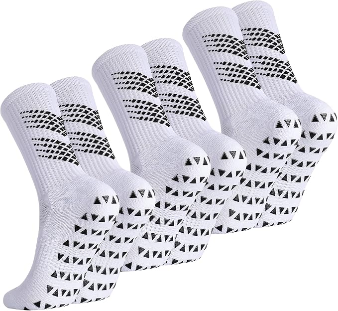 Football Grip Socks — 3 White Pairs