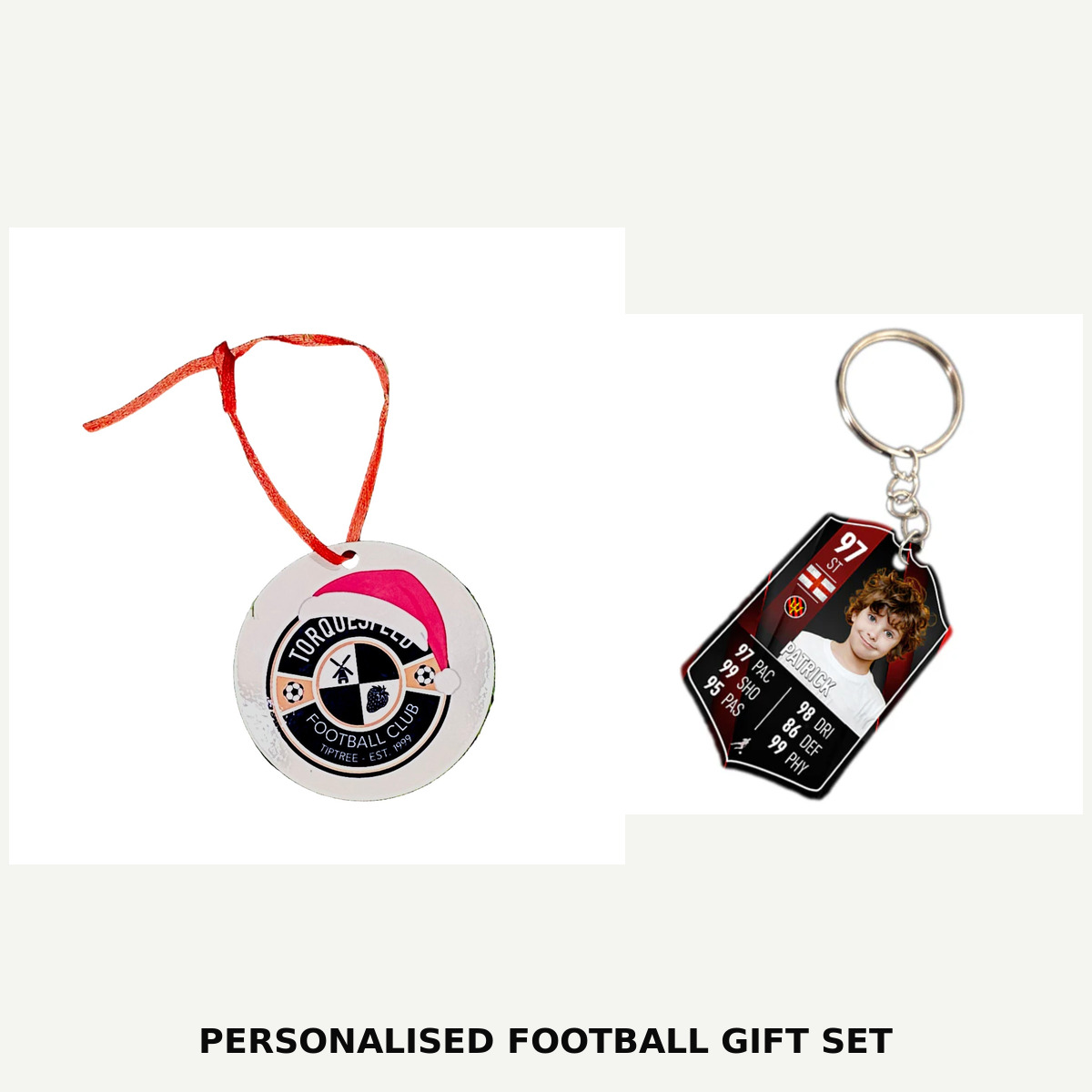 Football Christmas Decoration & Stat Card Keyring Set